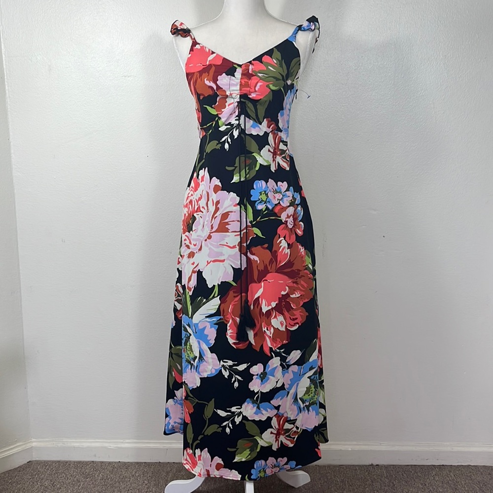 AMELIA New York / Women Dress Maxi Black Floral Polyester Chiffon Size 4 NW